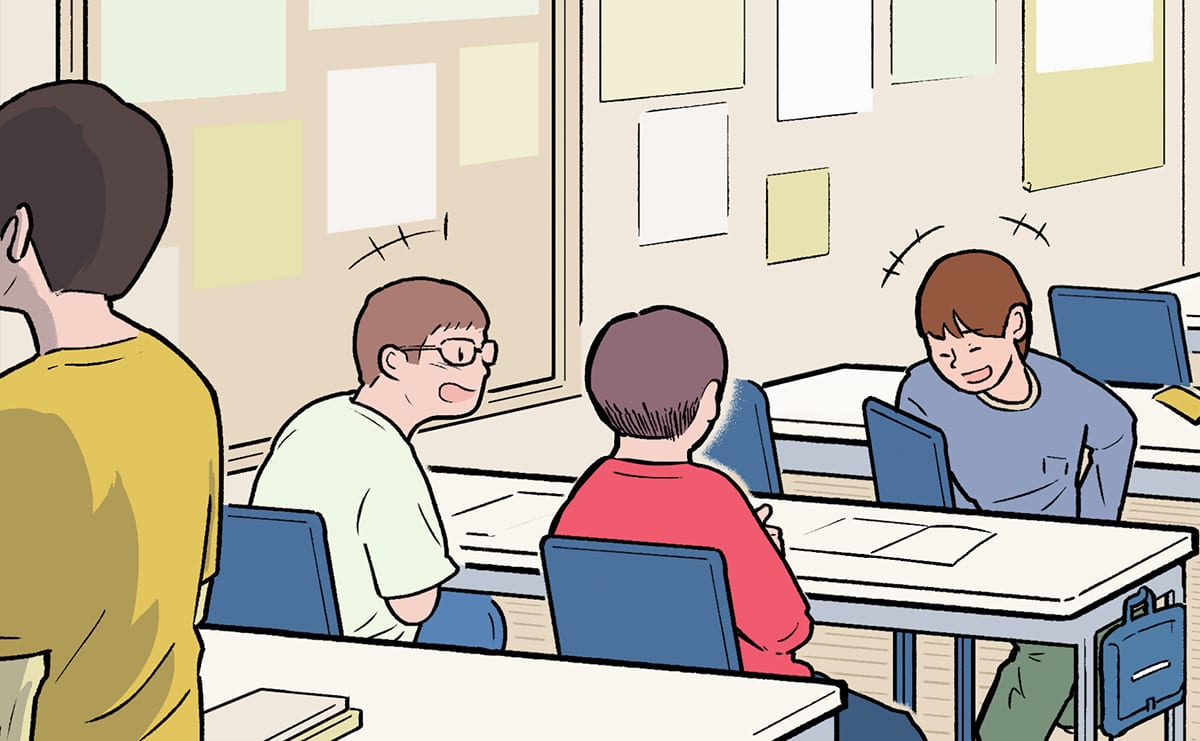 中学受験の正体18_塾で談笑する小学生男子