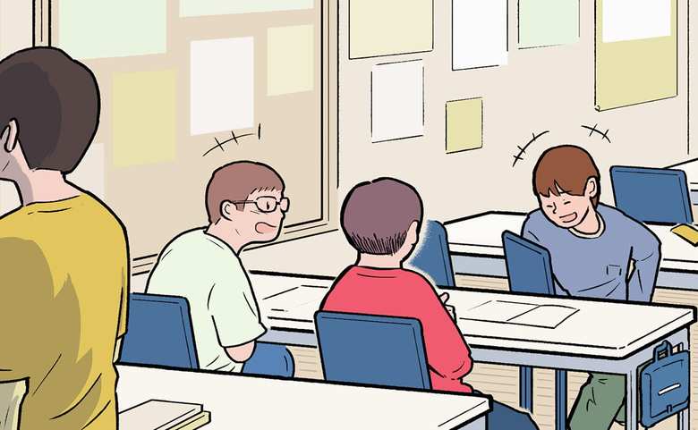 中学受験の正体18_塾で談笑する小学生男子