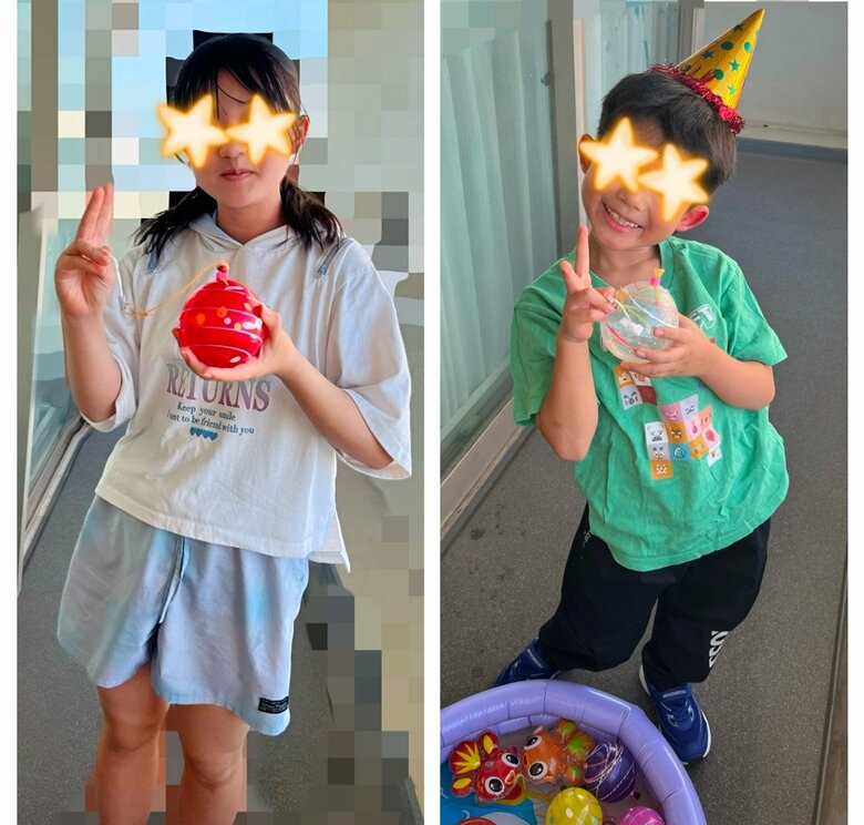 自宅で縁日を楽しむお子さんたち