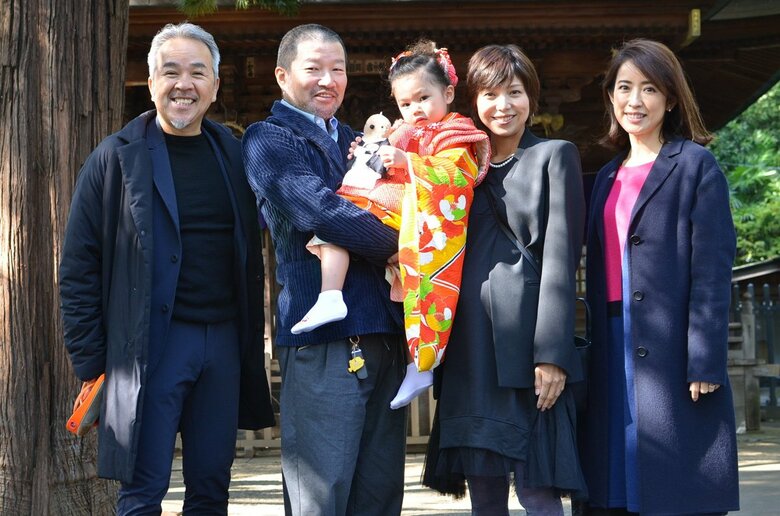 七五三はつまみ枝豆さん・江口ともみさんご夫妻と「もぐたろう」も一緒に