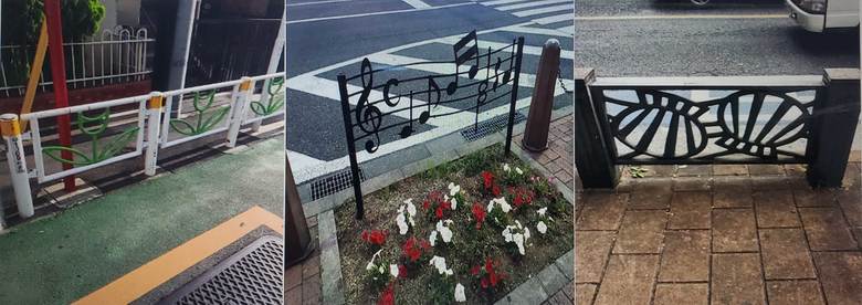 （左）杉並区のチューリップ、（中）高崎市の音符、（右）品川区の貝