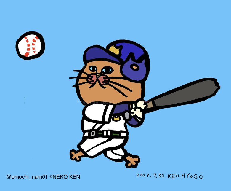 兵庫県！！ 兵庫県と言えば甲子園…！！  という訳で野球ネコだよ！！ （なみそさんのXの投稿より）