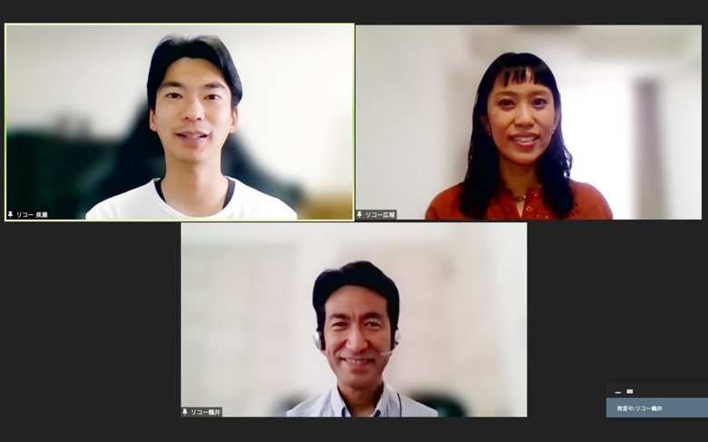  （左上）人事サポート室 働き方変革・D&I推進グループ 長瀬琢也さん（右上）コーポレートコミュニケーション推進室 事業広報グループ 佐橋ゆき子さん（下）人事サポート室 働き方変革・D&I推進グループ 鶴井直之さん