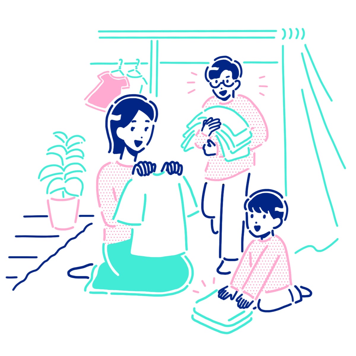 笑顔で家事に勤しむ親子