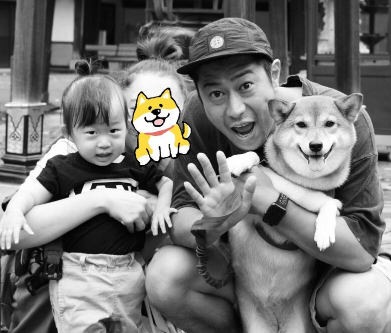 愛犬の三九（ミク）も一緒に家族で