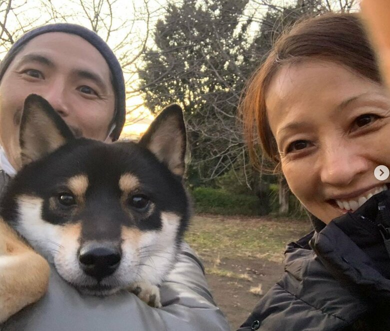 旦那さんと犬の散歩にて