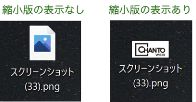 アイコンの縮小表示の比較