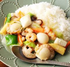 中華丼レシピ「シーフードミックスの一番美味しい食べ方かも！」