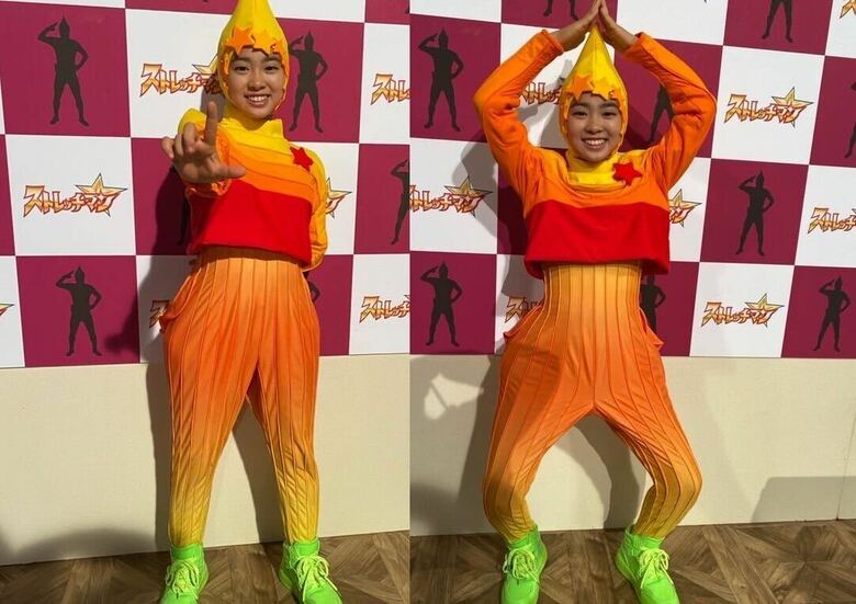 「ストレッチマンGO！～あたらしい▲（トンガリ）スペシャル～」（Eテレ）に出演した村山さん。衣装がキマってます！