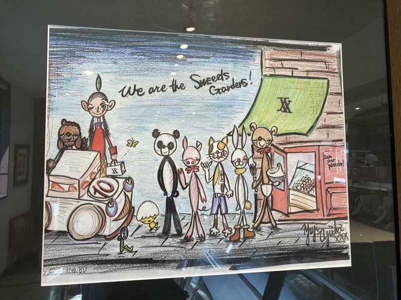 店内には安食シェフ手描きのイラストが