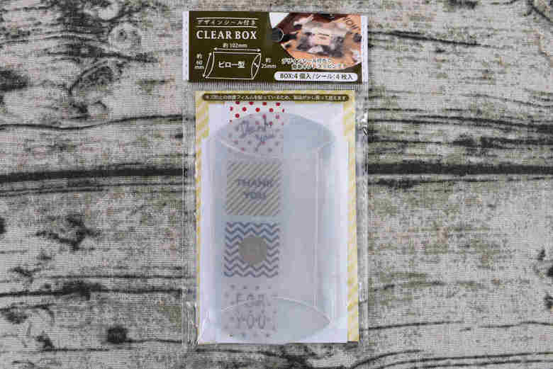 セリアのおすすめ商品「デザインシール付き CLEAR BOX」のパッケージ画像