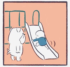 「すべり台でよく見る光景」