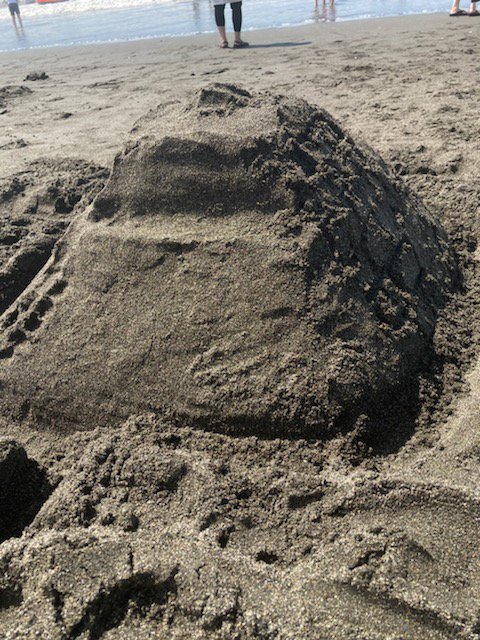 ８月には家族で海へ「巨大な城をみんなでつくりました」
