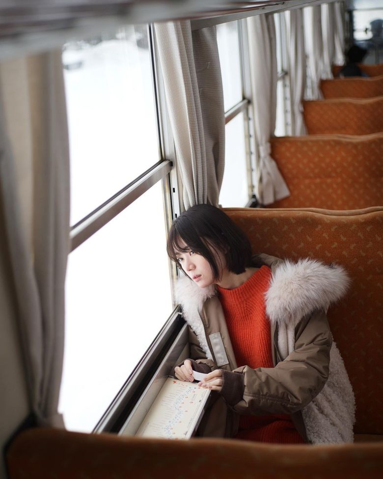 レトロ可愛い秋田の列車内での一枚（Instagramより）