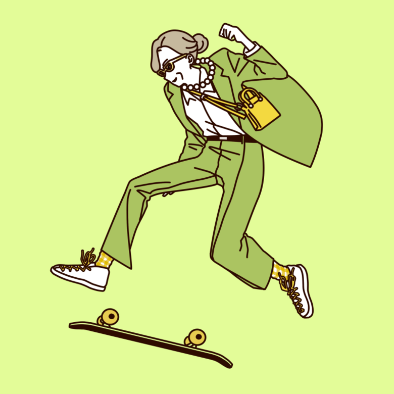 「お気に入りの服着てスケボーするマダム達」の沙苗さん