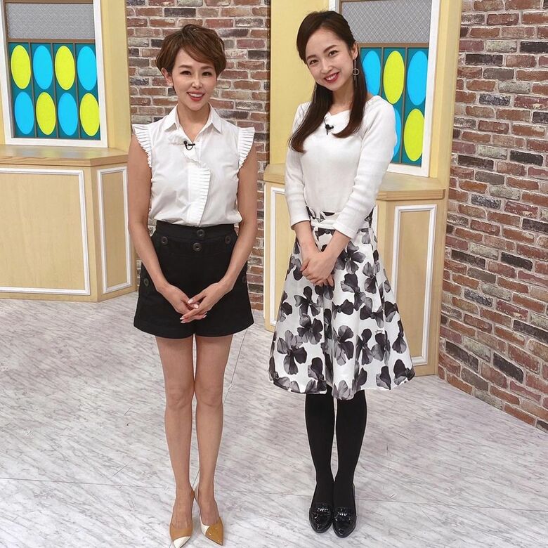 テレビ東京「 なないろ日和！」出演時の金子さん（左）。右はアナウンサーの大慈弥レイさん（本人のInstagramより）