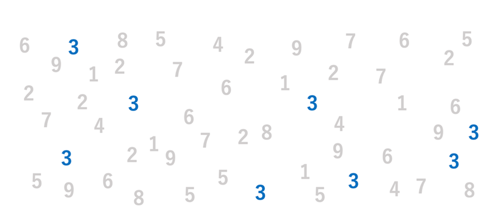 「3」だけに色が付いたたくさんの数字