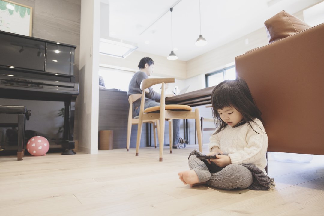 Family in the living room at home