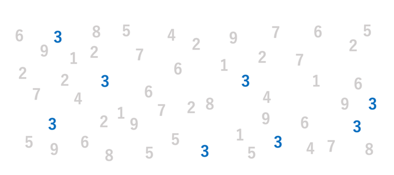 「3」だけに色が付いたたくさんの数字