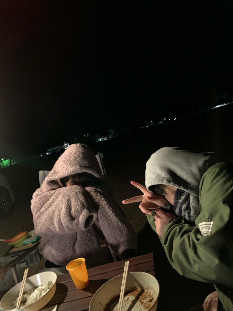 「楽しそう！」真冬に3女、4女とキャンプに行った際の1枚