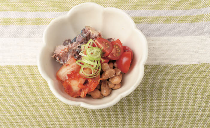 さば水煮缶、キムチ納豆和え