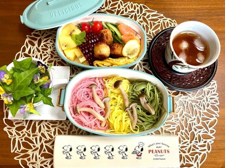「彩りが素敵！」暑い時期に頂き物のカラフルな素麺を凍らせて入れた弁当