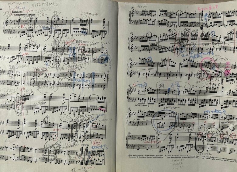 書きこみ楽譜「ベートーヴェンのピアノソナタ18番第2楽章」