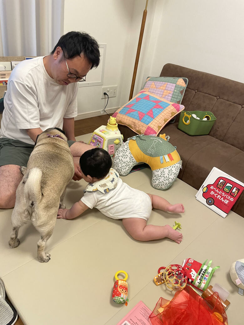 息子が半年を迎えて。愛犬と息子にモテモテのくじらさん
