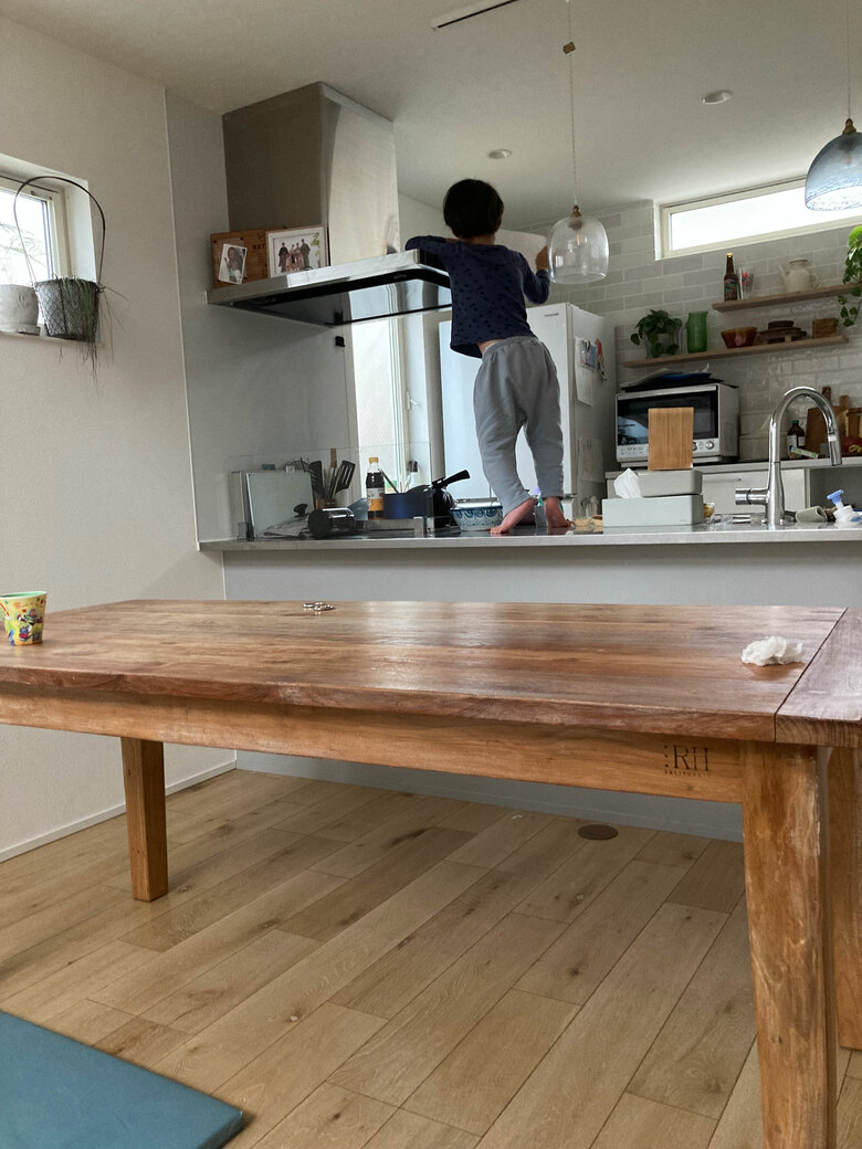 キッチンを探索する夏斗くん