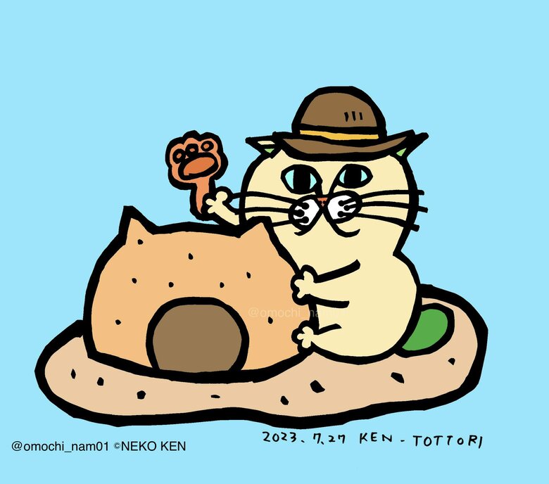 砂丘が有名な鳥取県！！ ！ という訳で、砂場遊びネコさんだよー！！（なみそさんのXの投稿より）