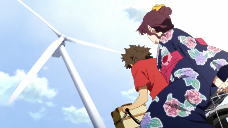 ▲自転車の後ろに女の子を乗せて花火へ…。なんだか遠い日の記憶ですよね。キラキラした二人の後ろ姿が眩しい。