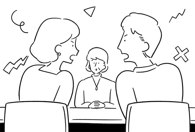言い争う夫婦のイラスト